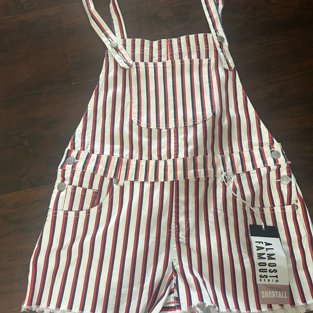 Almost Famous Striped Shortall - Red blue and White